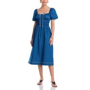 Ciao Lucia Fiorella Cotton Smocked Midi Dress Womens M Blue Coquette NWT